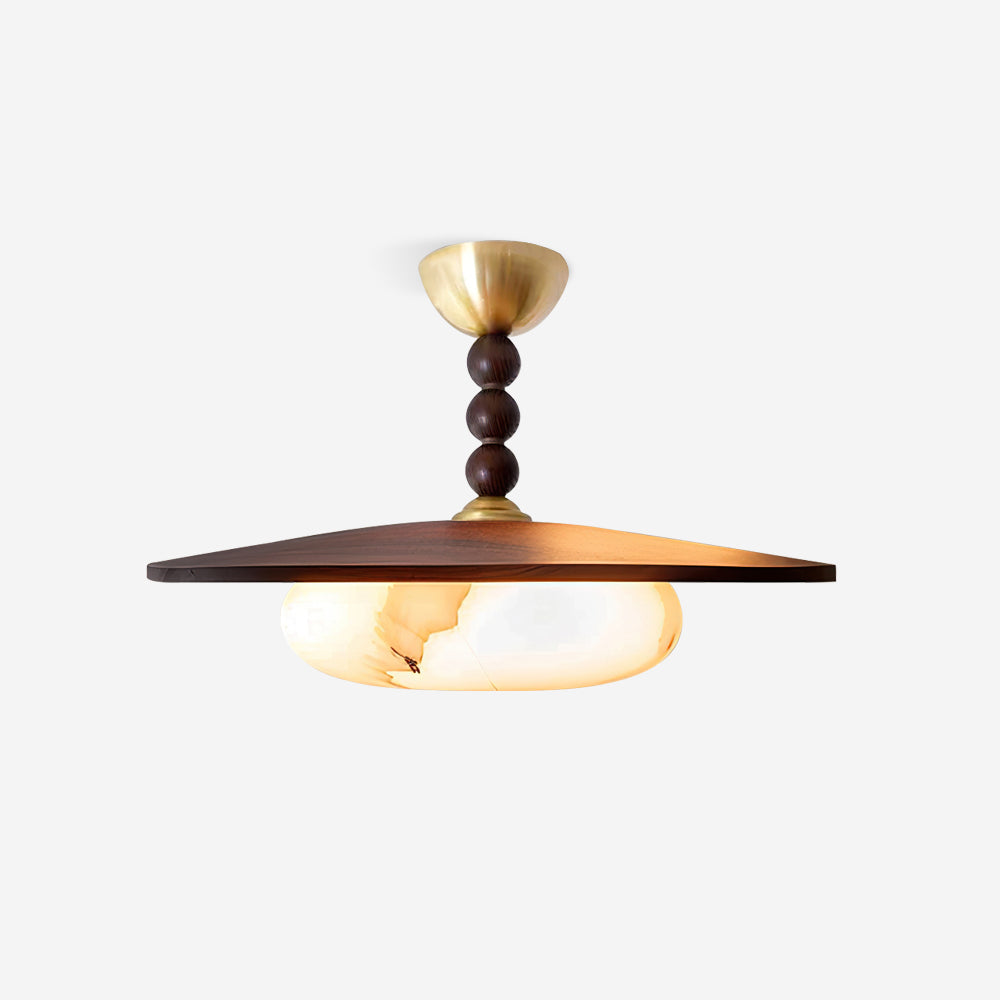 Imitation Alabaster Diffuser With Walnut Wood Ceiling Light